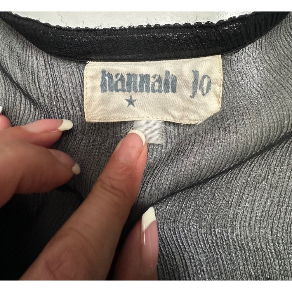 Y2K Hannah Jo Black Sheer Lace Silk Blouse Romantic Whimsigoth Babydoll Top XS/S - Picture 8 of 13